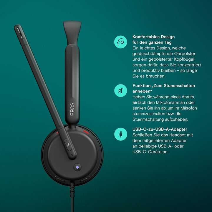 EPOS Impact 400 – On-Ear-Headset mit Kabel, Hybrid-ANC und USB-C/USB-A – Für Microsoft Teams Zertifi