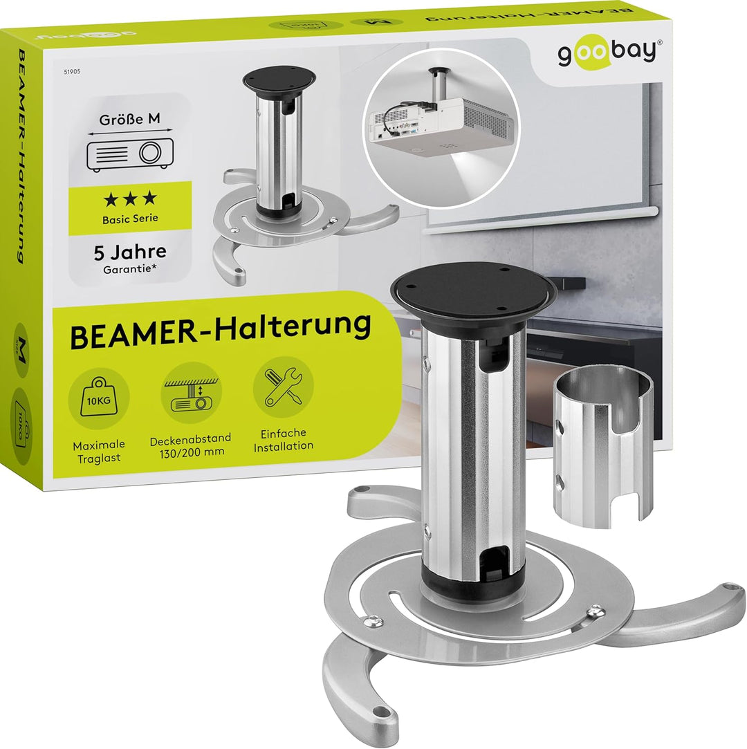 Goobay 51905 Beamer Deckenhalterung (M) bis max. 10 Kg, kleine bis mittlere Projektoren, silber, sil