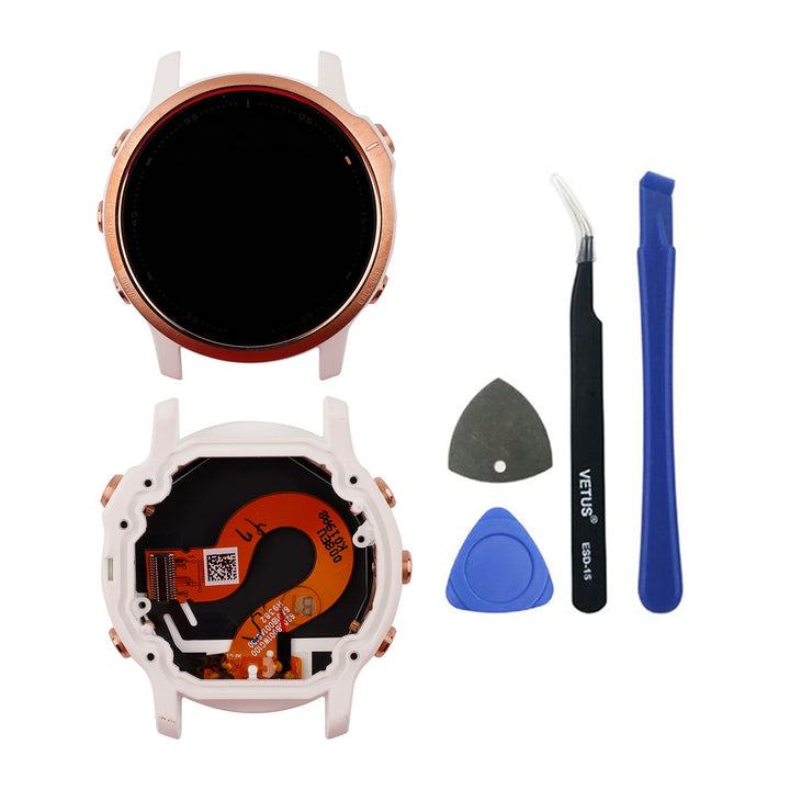 swark LCD Display Komplett with Fenix 6S PRO GPS-Multisport-Smartwatch (Roségold/Weiss) Touch Screen
