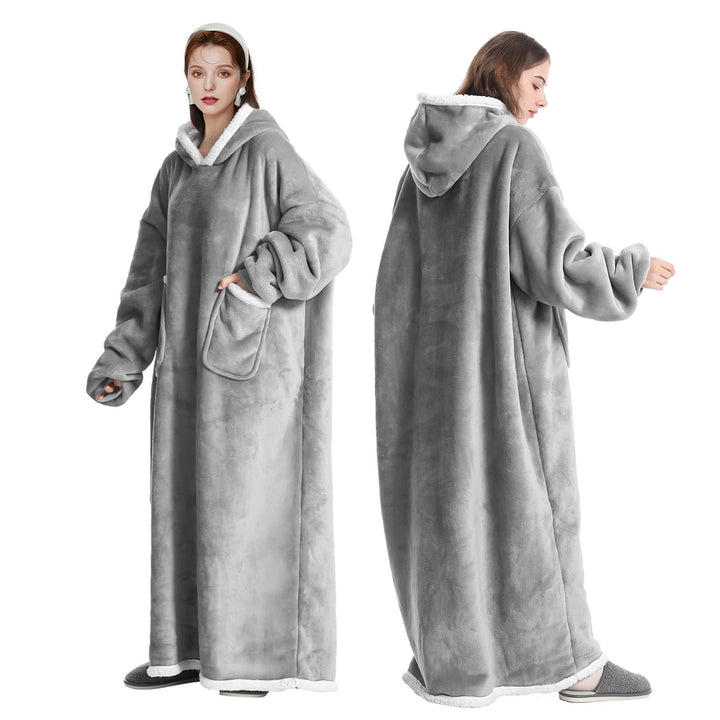 FEELJAM Decke mit Ärmeln und Kapuze kuscheldecke hoodie Grau Wärme Decke Hoodi, 80 x 180 cm ärmeldec