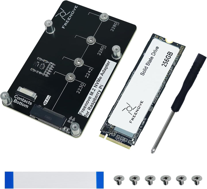 FREENOVE M.2 NVMe Adapter for Raspberry Pi 5 with 256GB SSD, M.2 HAT Add-on Board, Solid State Drive