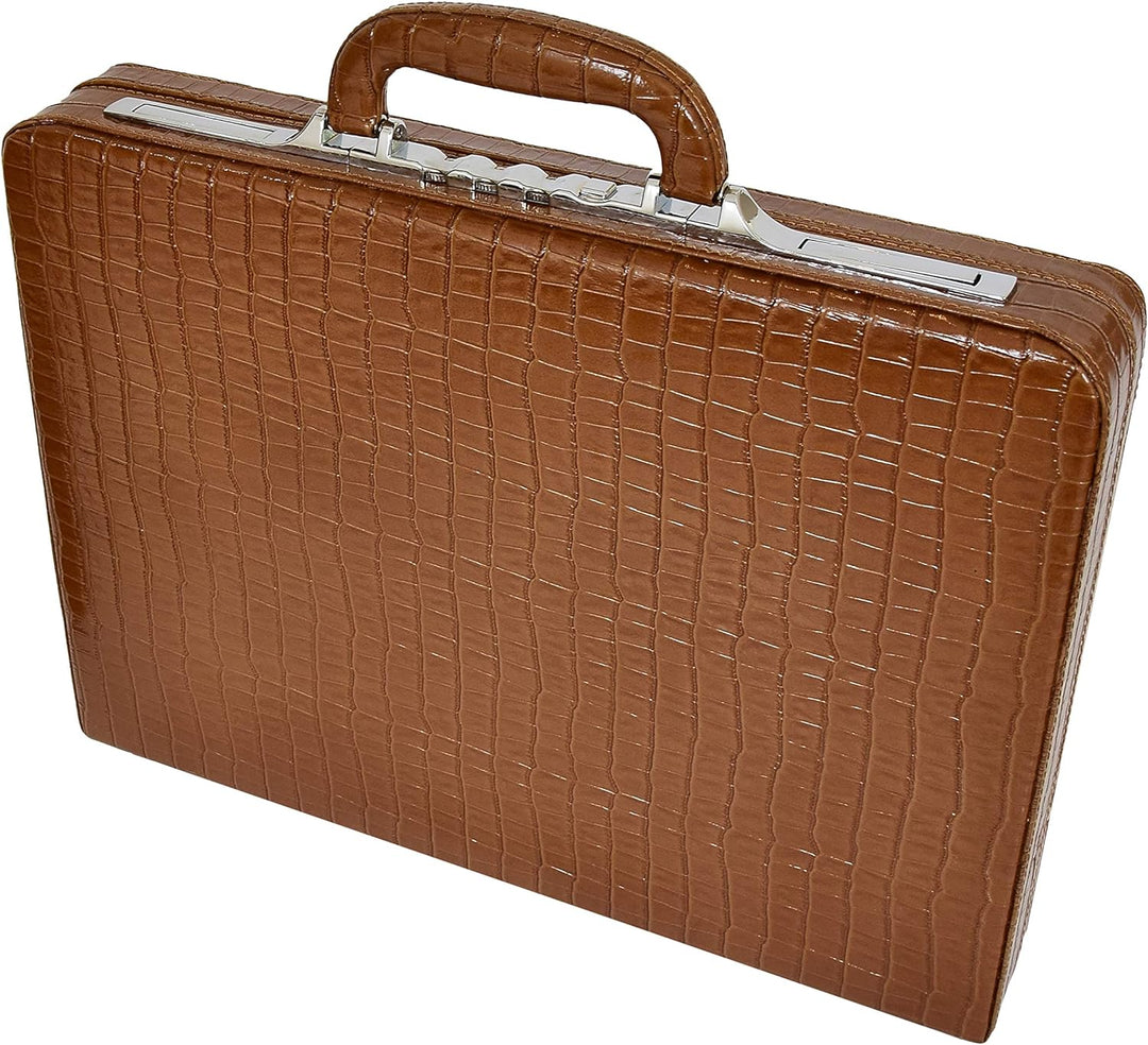 A1 FASHION GOODS Schlank Linie Braun Leder Attache Fall Croc-Druck Aktentasche Dual Lock Bürotasche