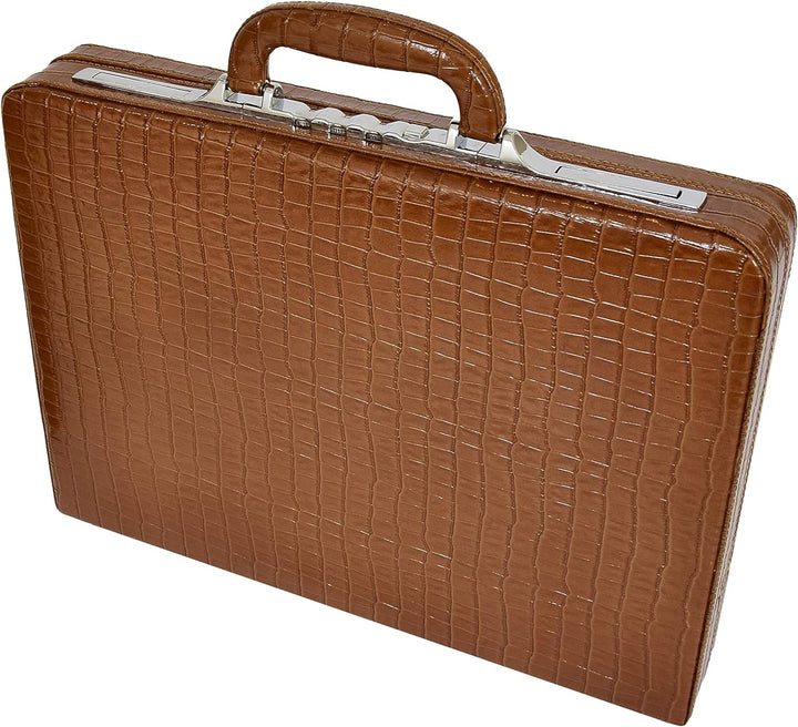A1 FASHION GOODS Schlank Linie Braun Leder Attache Fall Croc-Druck Aktentasche Dual Lock Bürotasche