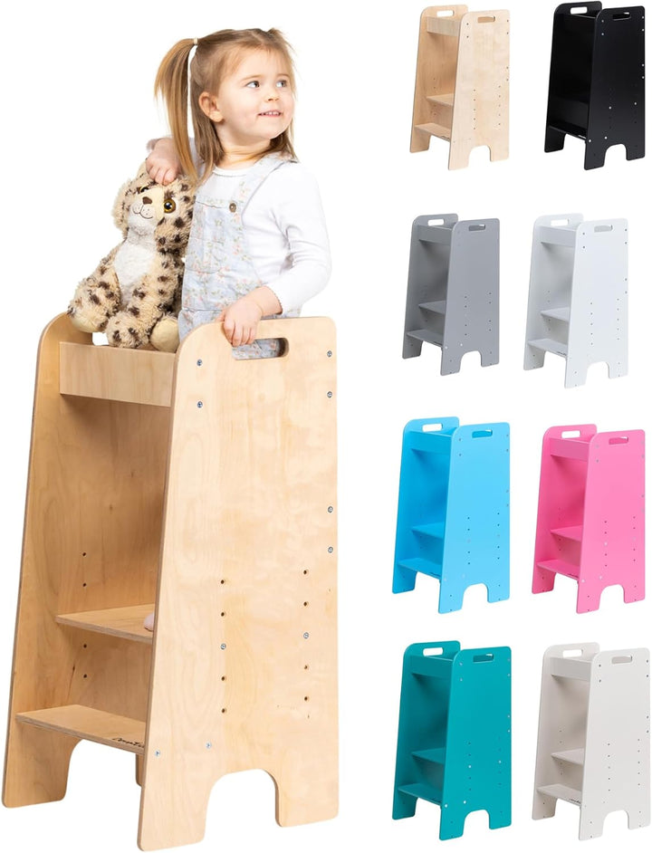 Lernturm ab 1 Jahr, höhenverstellbar mit 5 Ebenen, belastbar bis 110kg - Montessori Learning Tower (