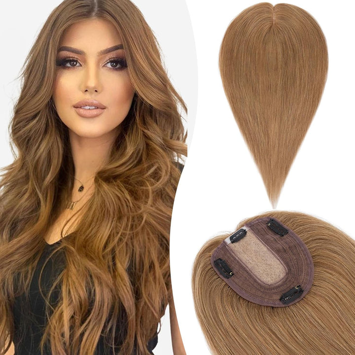 Silk-co Hair Topper Echthaar, 10x12cm Basis Toupet Damen, Haartopper Echthaar mit Remy Seide Basis,
