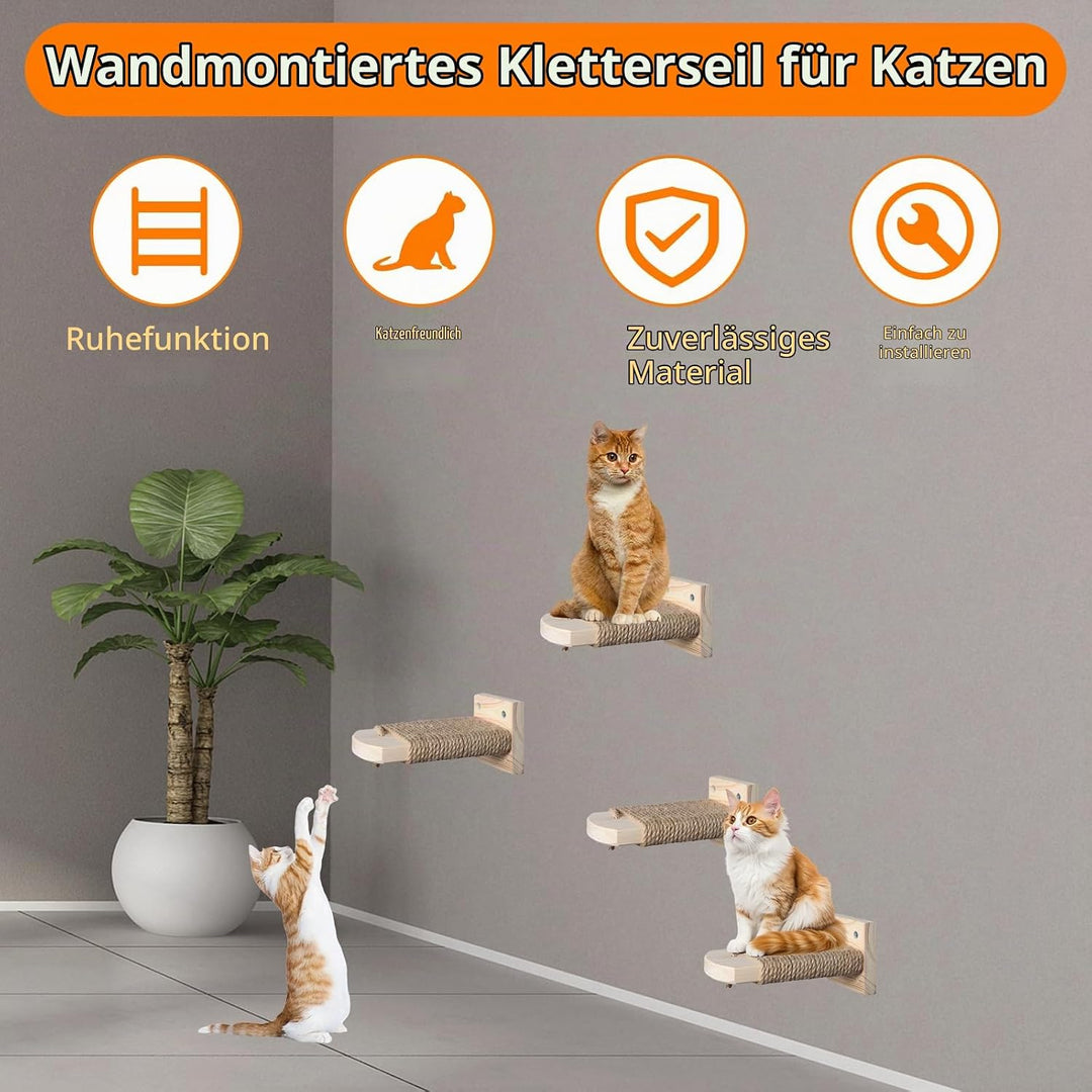 4 in 1 Kletterwand für Katzen Katzentreppe Wand, Wandliege mit Juteseil zum Kratzen, Katzentreppe Pl
