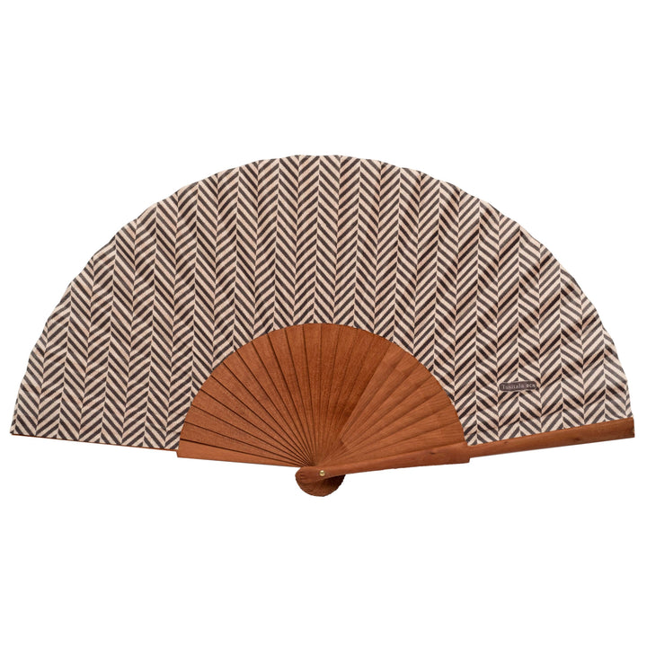 Spanischer Handfächer Espiga Marrón–Holz und Baumwolle–23 cm–Jute-Hülle und -Bezug–Modeaccessoire–ha