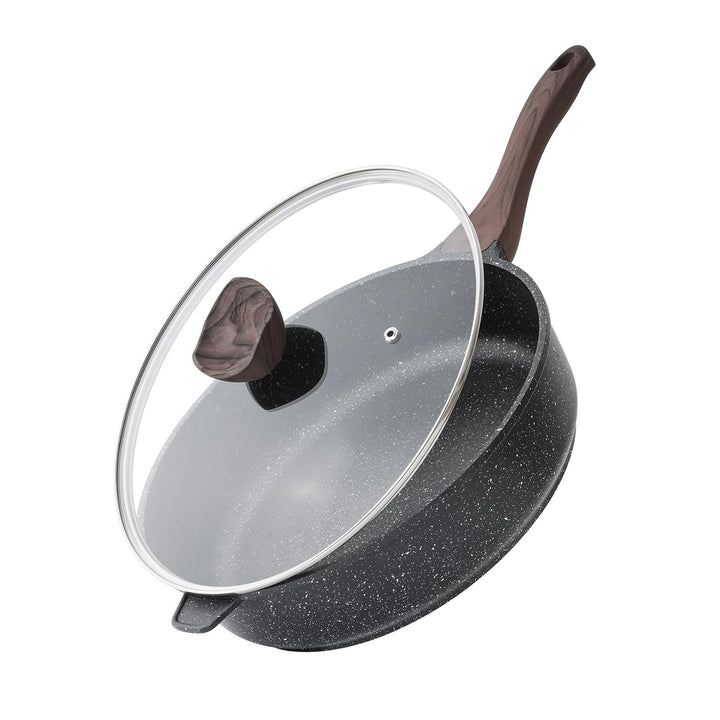 Kordisen Antihaft Tiefe Bratpfanne mit Deckel, 30 cm Grosse Granitbeschichtung Pfanne, Induktion Kom