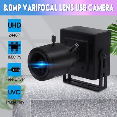 ELP 8 Megapixel Webcam mit 2,8-12mm-Vario Objektiv, USB Computer Webkamera,Weitwinkel,Plug-and-Play