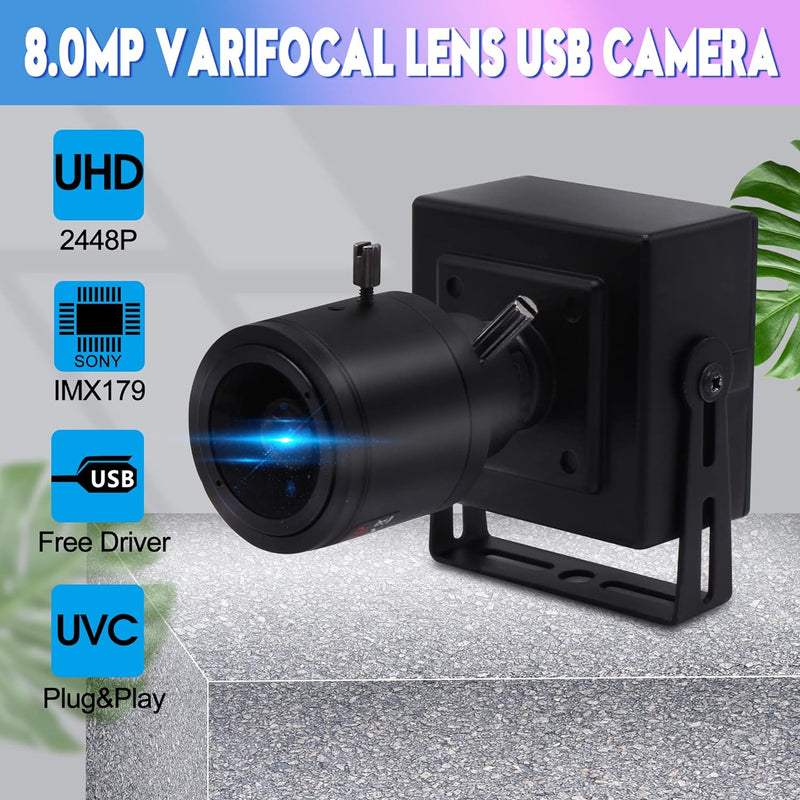 ELP 8 Megapixel Webcam mit 2,8-12mm-Vario Objektiv, USB Computer Webkamera,Weitwinkel,Plug-and-Play