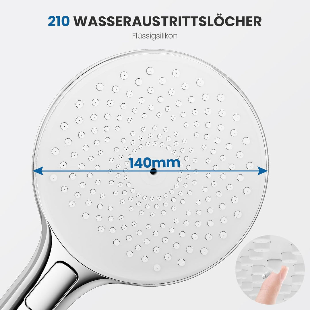 Auralum Hochdruck Duschkopf Wassersparend mit Schlauch 1.5m - Grosse 140mm Duschbrause Antikalk - Ha