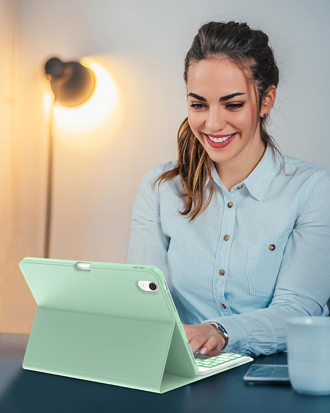 Für iPad Air 11 (2026/2025/2024) (M4/M3/M2) Hülle mit Keyboard, Beleuchtete Tastatur mit 7 Farben, B