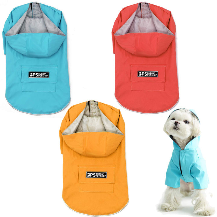 BPS - Wasserdichte Haustierjacke, regenfest, mit Kapuze, Tasche für kleine, mittlere und grosse Hund