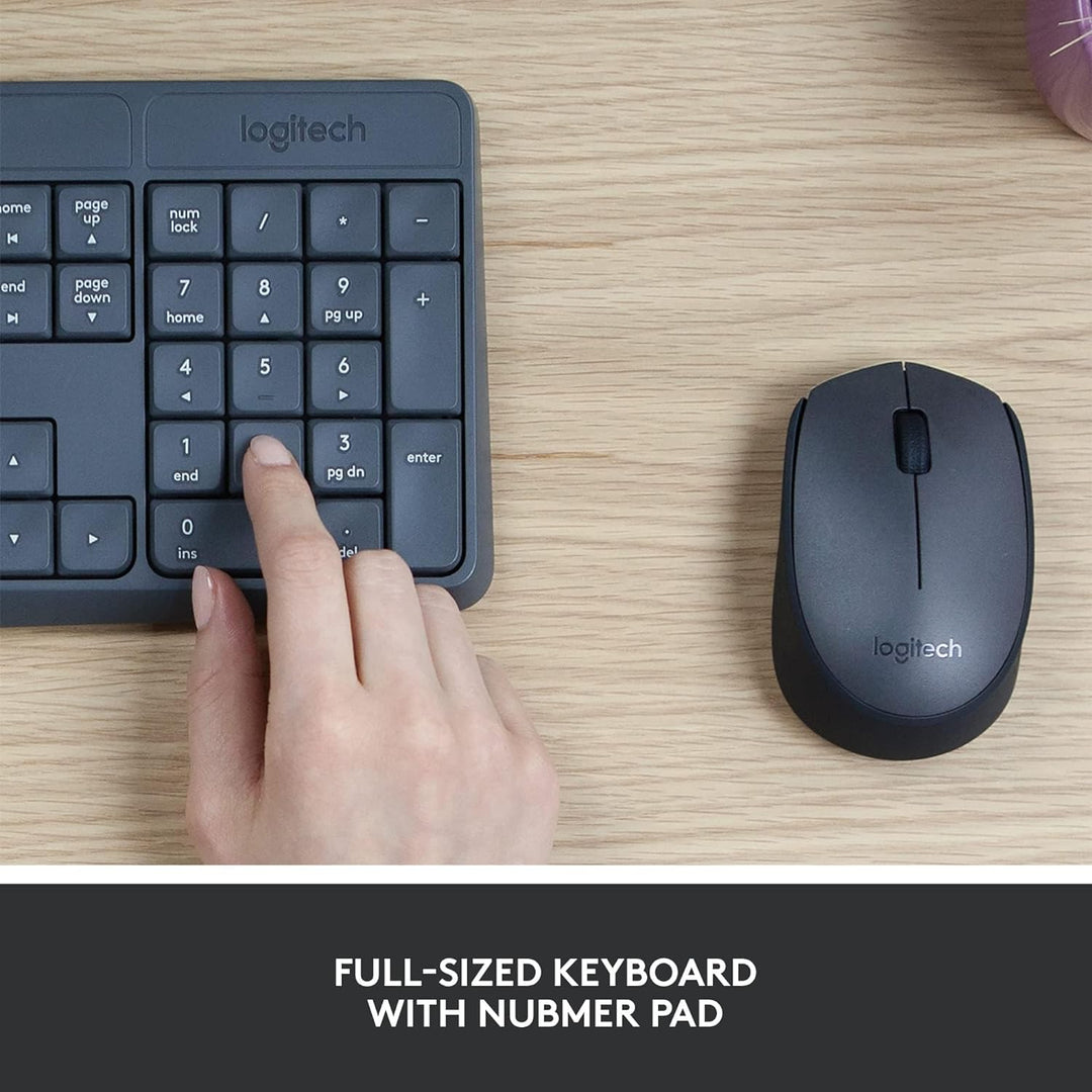 Logitech MK235 Kabelloses Set mit Tastatur und Maus für Windows, US QWERTY-Layout - Grau