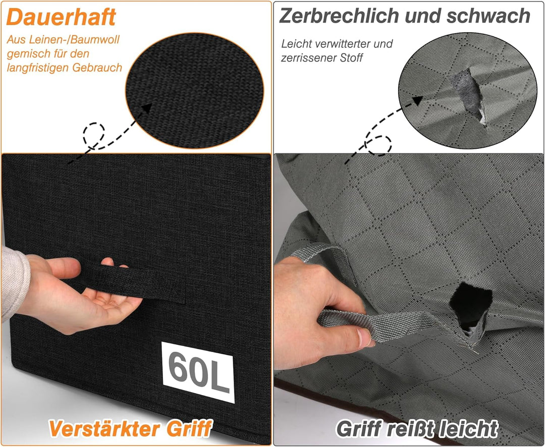 mepure 2 Stück Faltbare Aufbewahrungsbox, 60L Gross Aufbewahrungstasche mit Stabiler Reissverschluss