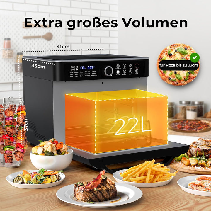 Balter Heissluftfritteuse XXL 22L Airfryer, 200 Programme, 40°-230°, Dörrautomat, 16 in 1 heissluftf