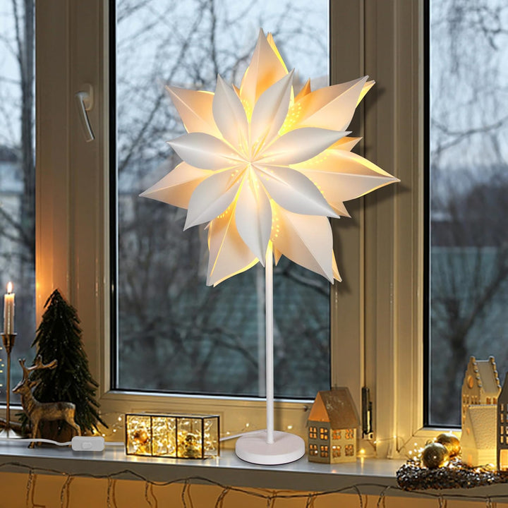 EANLOLY 45cm Stehender Weihnachtsstern Beleuchtet - LED Papierstern Weihnachten Tischlampe für Weihn