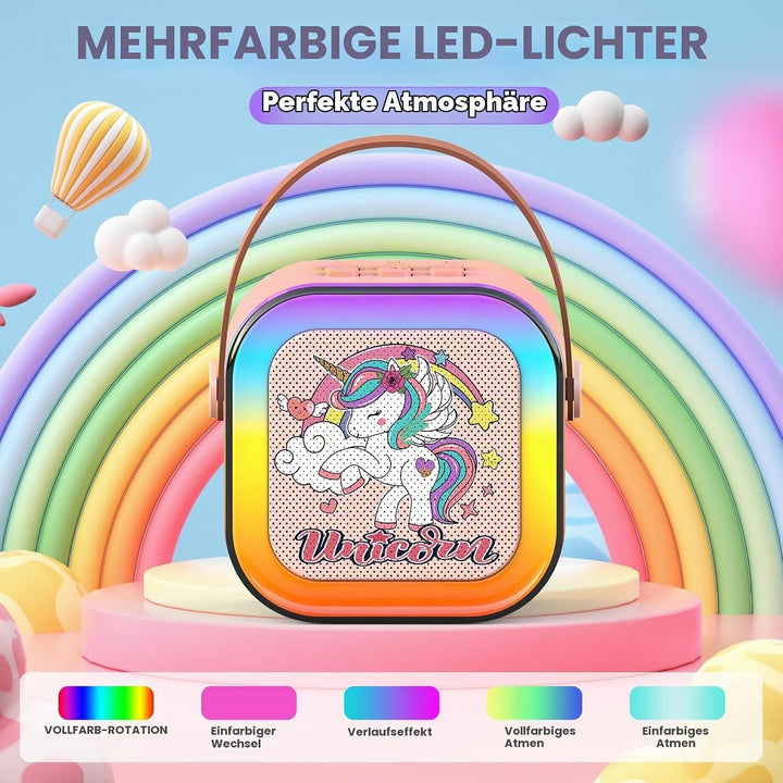 Dislocati Karaoke Maschine mit 2 Bluetooth Karaoke Mikrofon, Einhorn Geschenk Spielzeug für Mädchen
