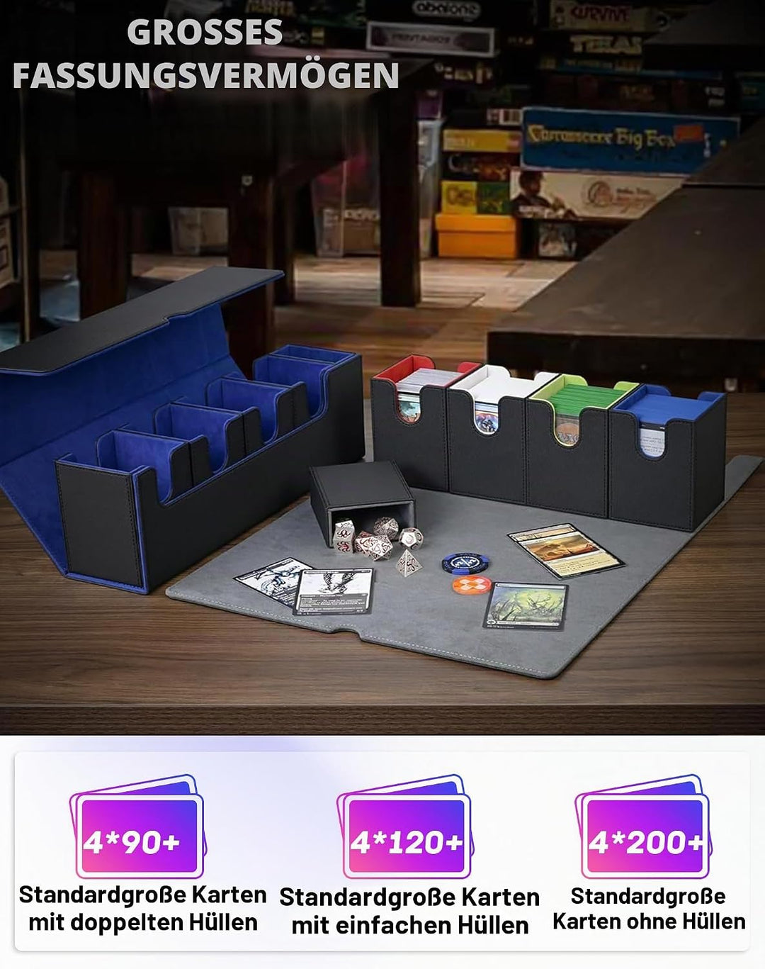 Sammelkarten Box mit Würfelablage für MTG,Premium-Kartenbox mit starkem Magnet zur Aufbewahrung für