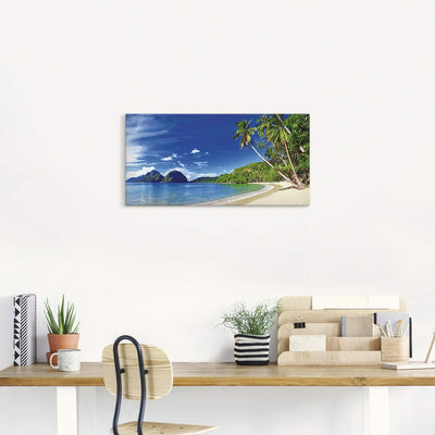 ARTland Leinwandbilder Wandbild Bild Leinwand 100x50 cm Karibik Strand Südsee Palmen Sand Insel Himm