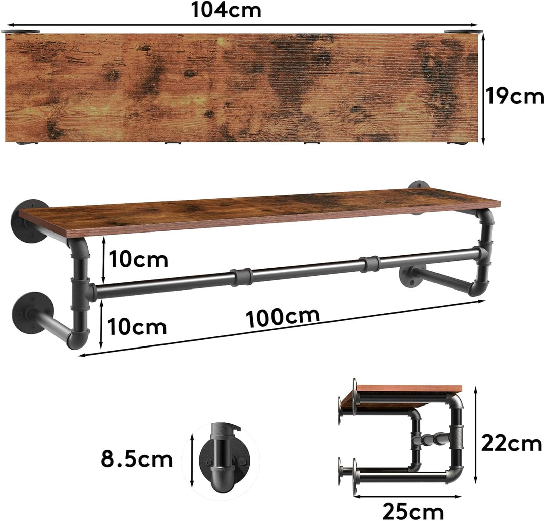 unho Wandgarderobe mit Ablage, Kleiderstange zur Wandmontage im Industrierohrstil, platzsparenders W