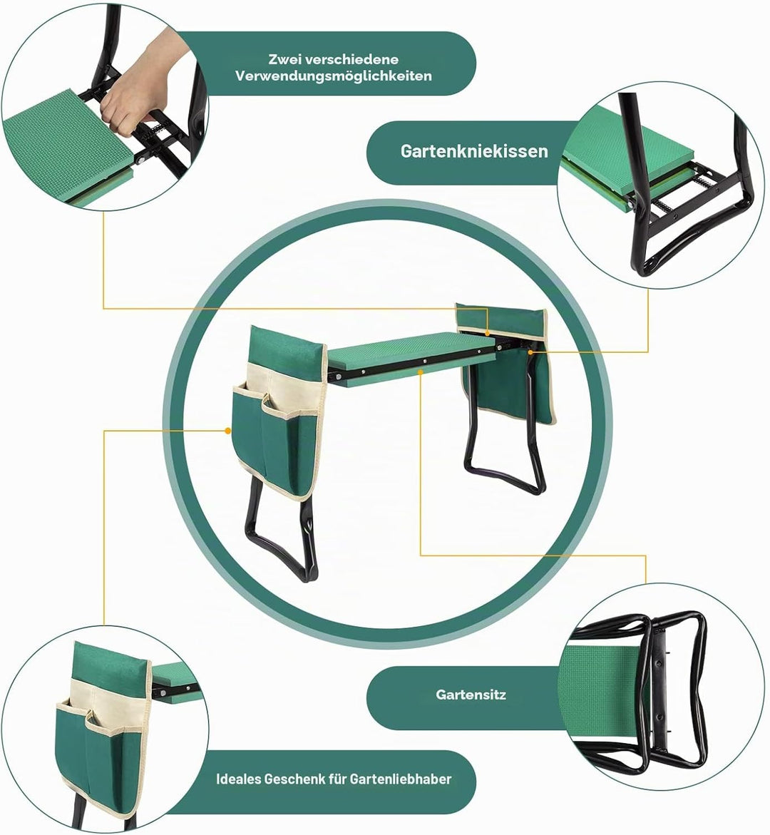 Uten Kniebank für Gartenarbeit, Gartenhocker klappbar 2 in 1 Arbeitshocker mit Eva Schaummatte, Werk