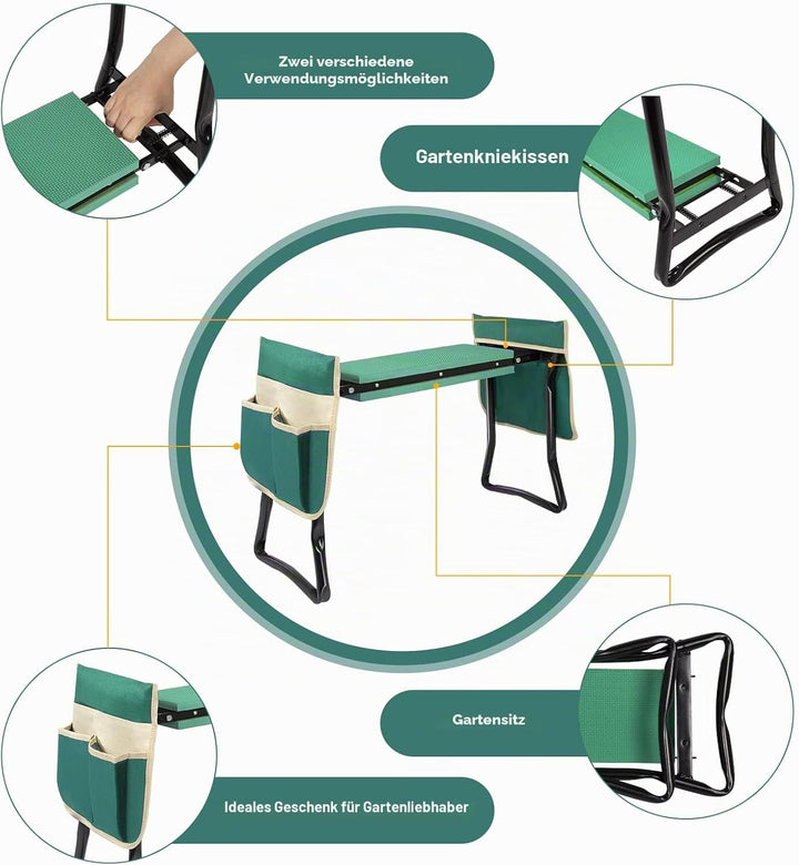Uten Kniebank für Gartenarbeit, Gartenhocker klappbar 2 in 1 Arbeitshocker mit Eva Schaummatte, Werk