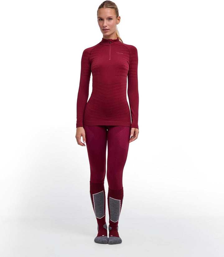 FALKE Damen Maximum Warm High Zip Neck Funktionsshirt Langarm schnelltrocknendes atmungsaktives nach