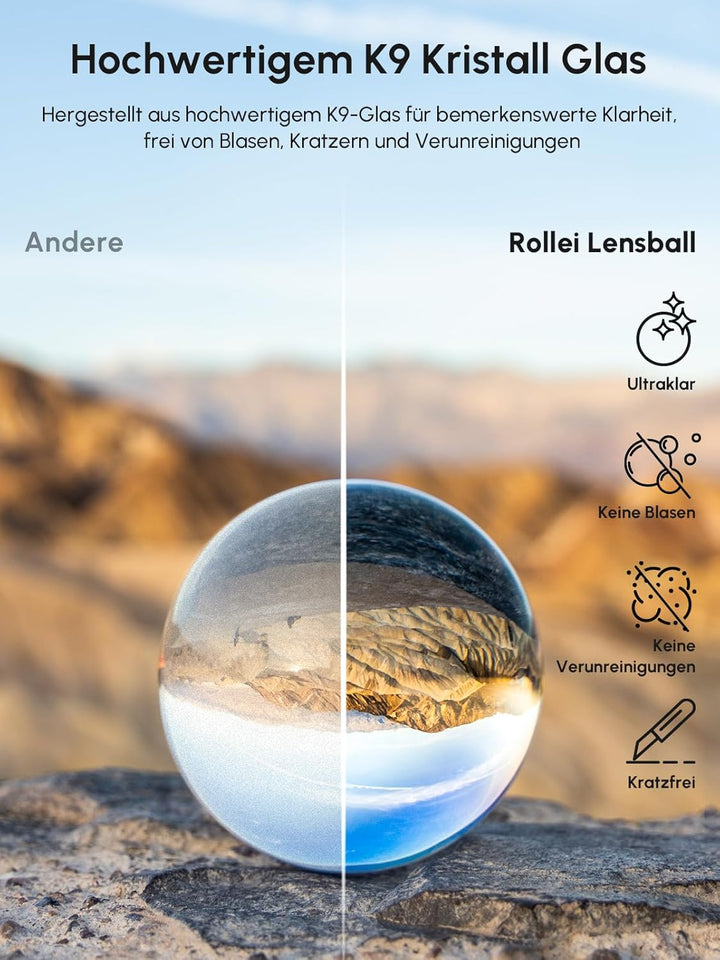 Rollei Lensball 60mm I Glaskugel I Kristallkugel I Foto-Kugel mit Aufbewahrungstasche &amp; Mikrofaser R