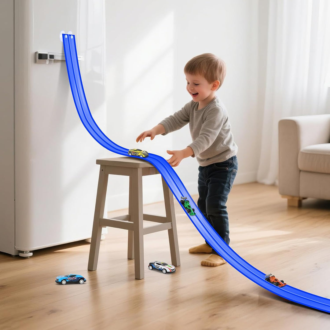 Autorennbahn 5M Inklusive 4 Autos: KETIEE Flexible Rennstrecke Auto Rennbahn Spielzeug Autobahn Kind