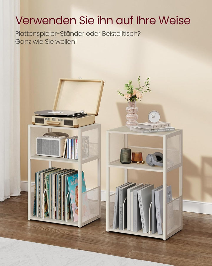 VASAGLE Plattenspieler-Ständer, 3 Etagen, Beistelltisch, Aufbewahrung von Schallplatten, bis zu 100