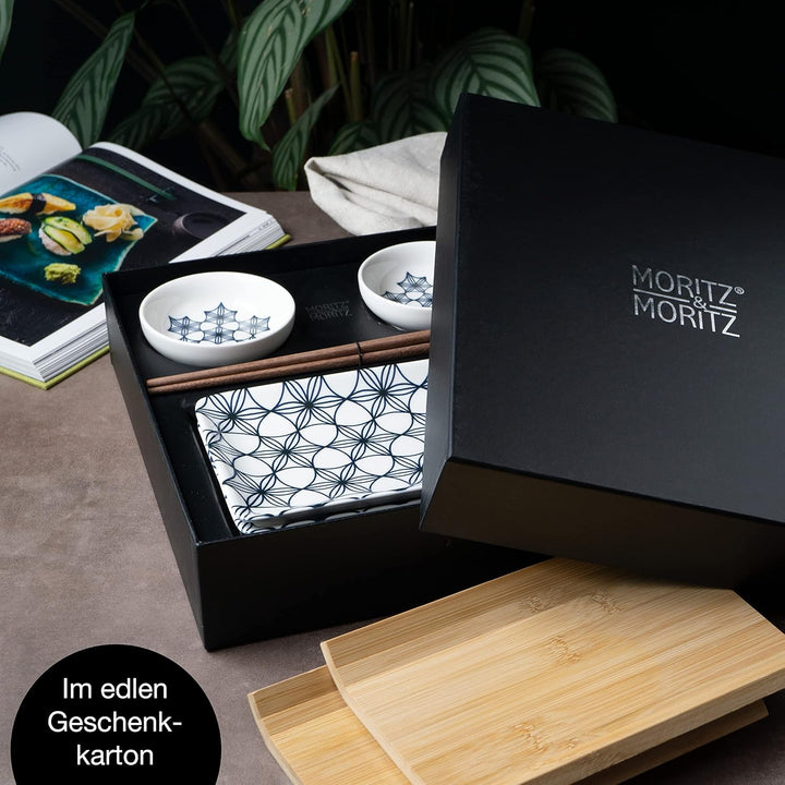 Moritz & Moritz Sushi Geschirr Set für 2 Personen - 10 Teile - Sushi Servierset mit 2x Sushi-Teller,