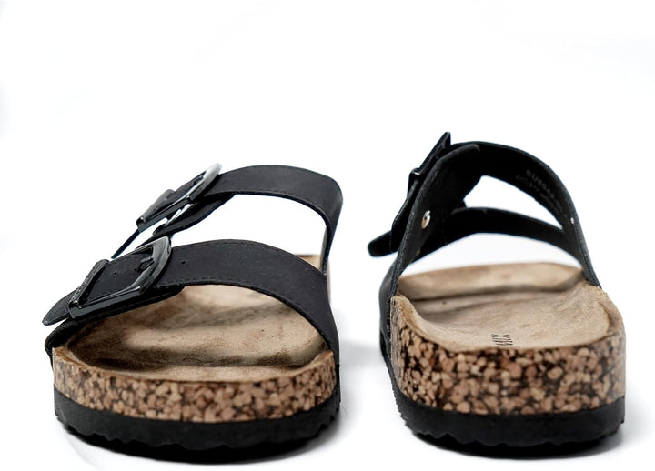 JOMIX Sommer Pantoletten Herren Kunstleder Sandalen Weiche Cork Fussbett Latschen Flache Strandschuh