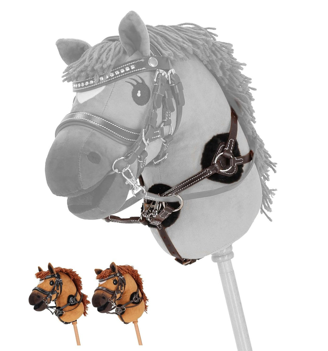NETPROSHOP Hobby Horsing Vorderzeug Dolly Verstellbar mit Kunstfell Braun oder Schwarz, Farbe:Braun,