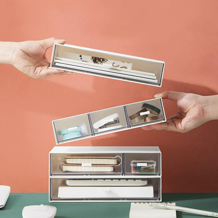 3 Stück Schreibtisch Organizer mit 6 Schubladen, Stapelbare Schubladenbox, Schreibtisch Organisation