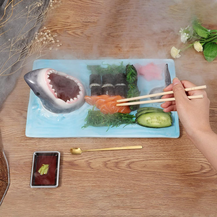 Aunaeyw Shark Sushi Teller Keramik Sushi Teller, Haifisch Form Rechteck Shark Sushi Platte Rechtecki