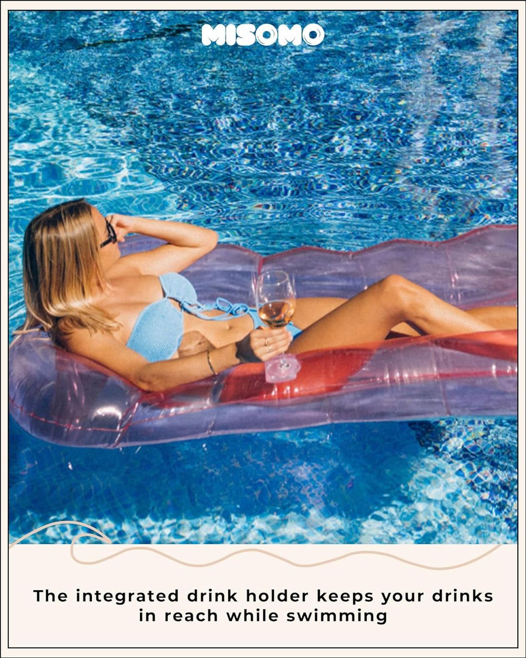 Misomo Pool Lounger Miami Beach Pink | Masse: 170 x 97 cm | Luftmatratze Wasser | Aufblasbar in < 2