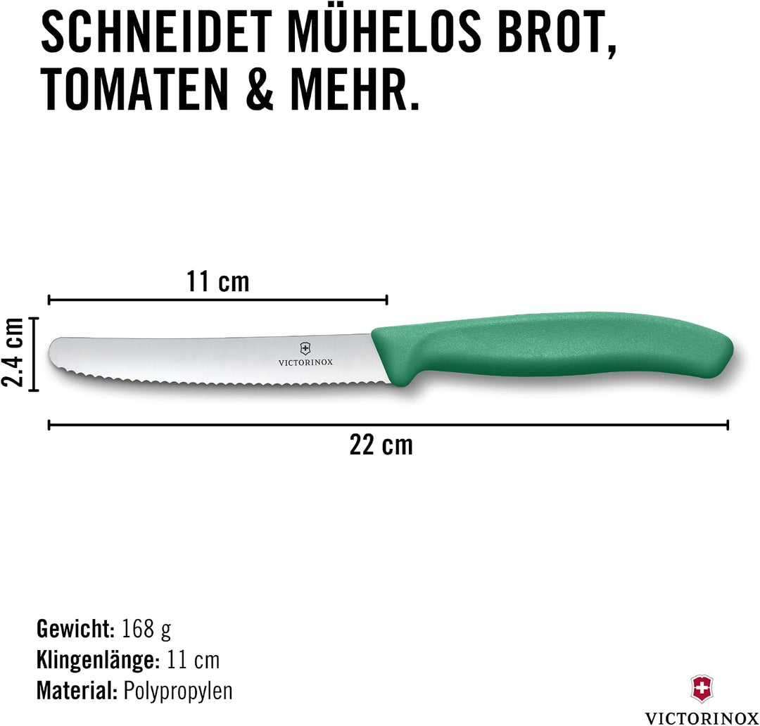 Victorinox Swiss Classic, Frühstücksmesser, Brötchenmesser Set, 6teilig, Scharfe Klinge, Wellenschli