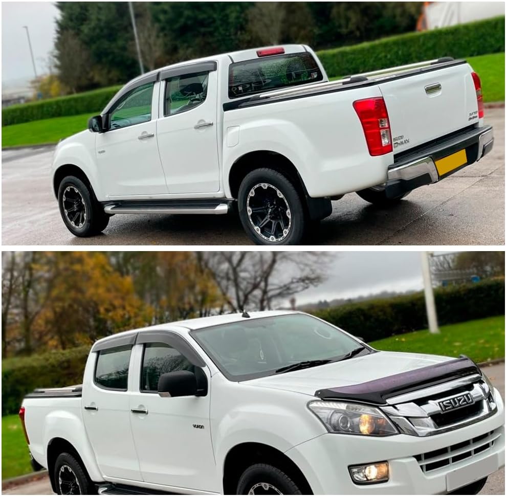 JHCHAN Winddeflektoren Windabweiser für Isuzu D-MAX 2012-2019 Doppelkabine Smoke Schwarze 4 Stück
