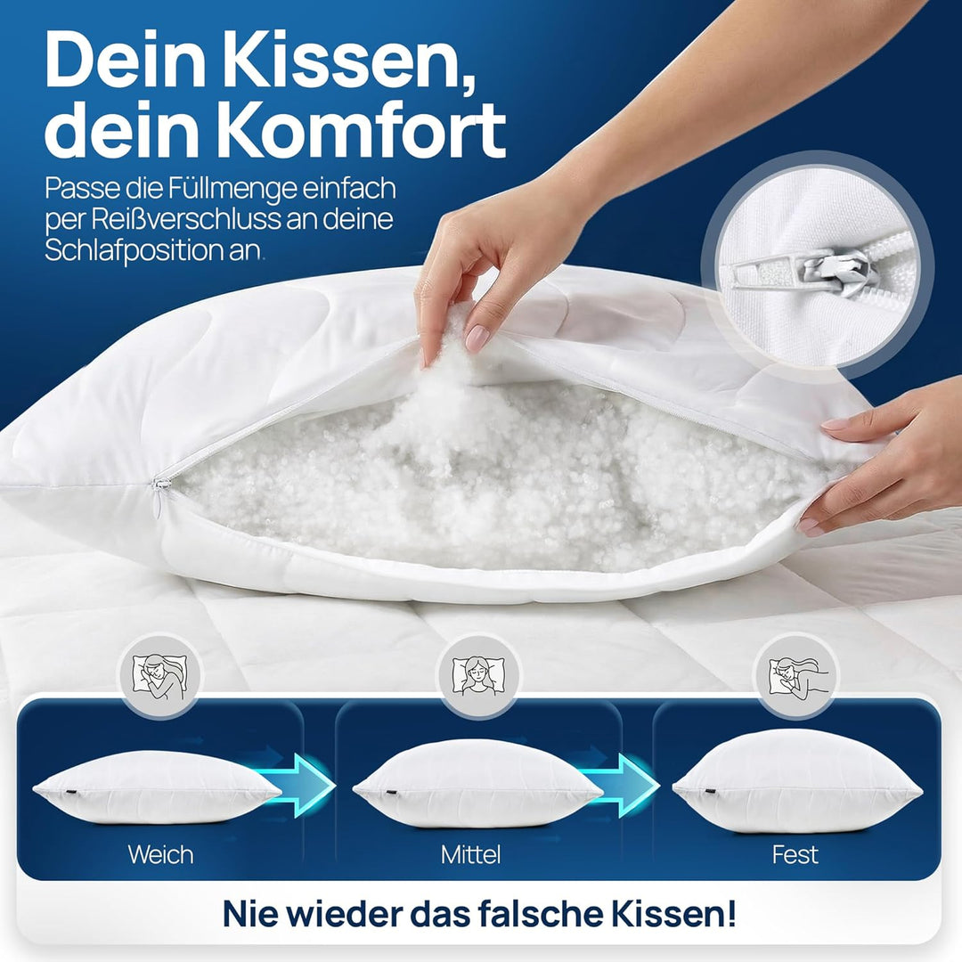 LILENO HOME Kopfkissen 80x80 cm [1er Set] MEDIUM mit 850g Kissen-Füllung - Bett oder Deko Kissen mit