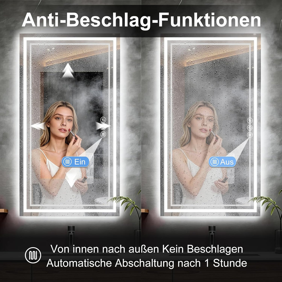 Badspiegel mit Beleuchtung, 60x80cm LED Badezimmerspiegel mit Beleuchtung, Badspiegel Mit Touch Scha