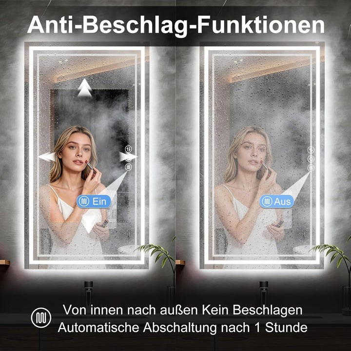 Badspiegel mit Beleuchtung, 60x80cm LED Badezimmerspiegel mit Beleuchtung, Badspiegel Mit Touch Scha