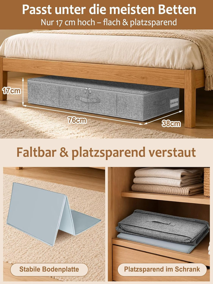 JUPELI 2 Stück Faltbarer Unterbettkommode Stabil, 50L Unterbett Aufbewahrungsbox, Kleideraufbewahrun