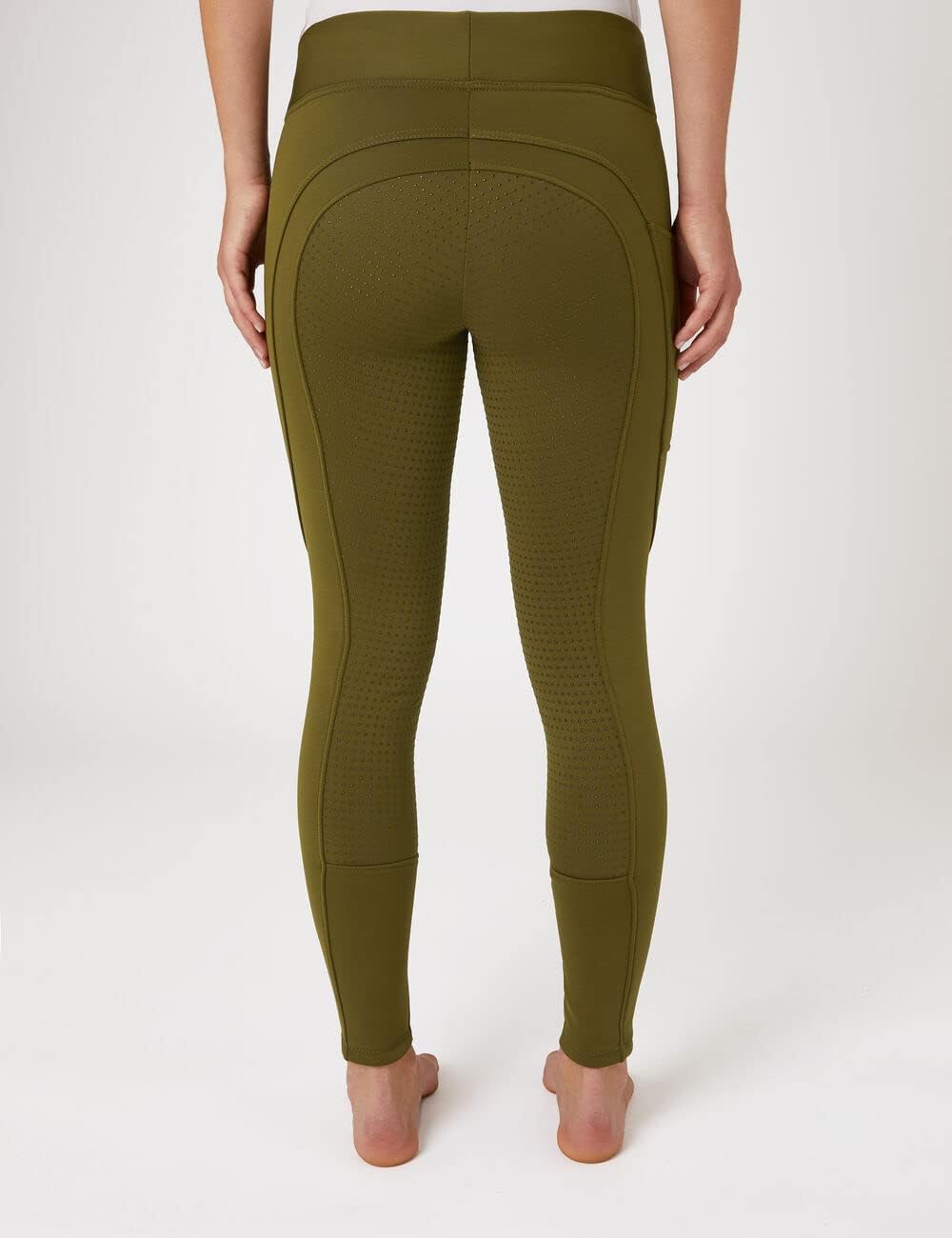 HORZE Damen Thermoreitleggings Active mit Handytasche, Winterreithose, Thermo Reithose Damen 40 Oliv