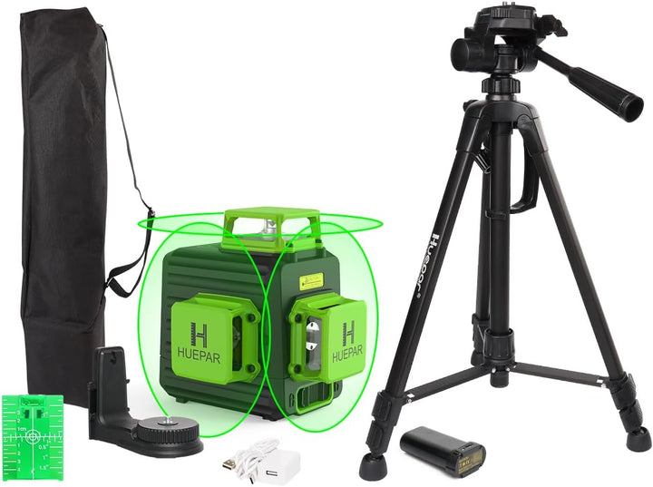 Huepar 3x360 Selbstnivellierender Kreuzlinienlaser, 3D-Grünstrahl, Drei-Ebenen-Nivellier- und Ausric