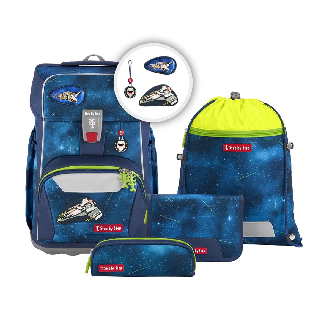 Step by Step Giant Schulranzen-Set „Starship Galactus“, 5-teilig, blau, ergonomischer Tornister mit