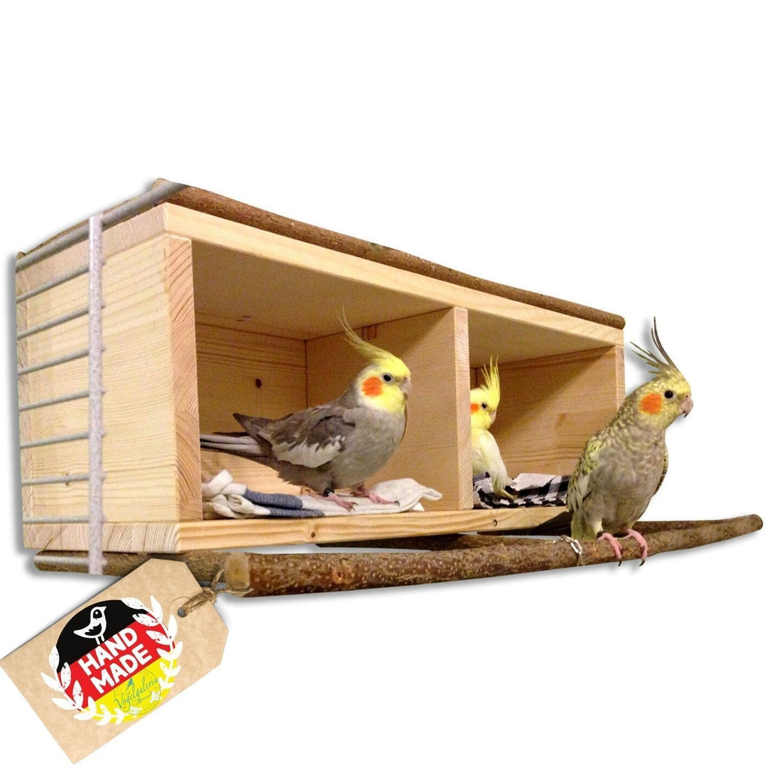 Vogelgaleria® Nistkasten Nymphensittiche gross XXL | Schlafhaus Vogel Naturholz – sicherer Rückzugso