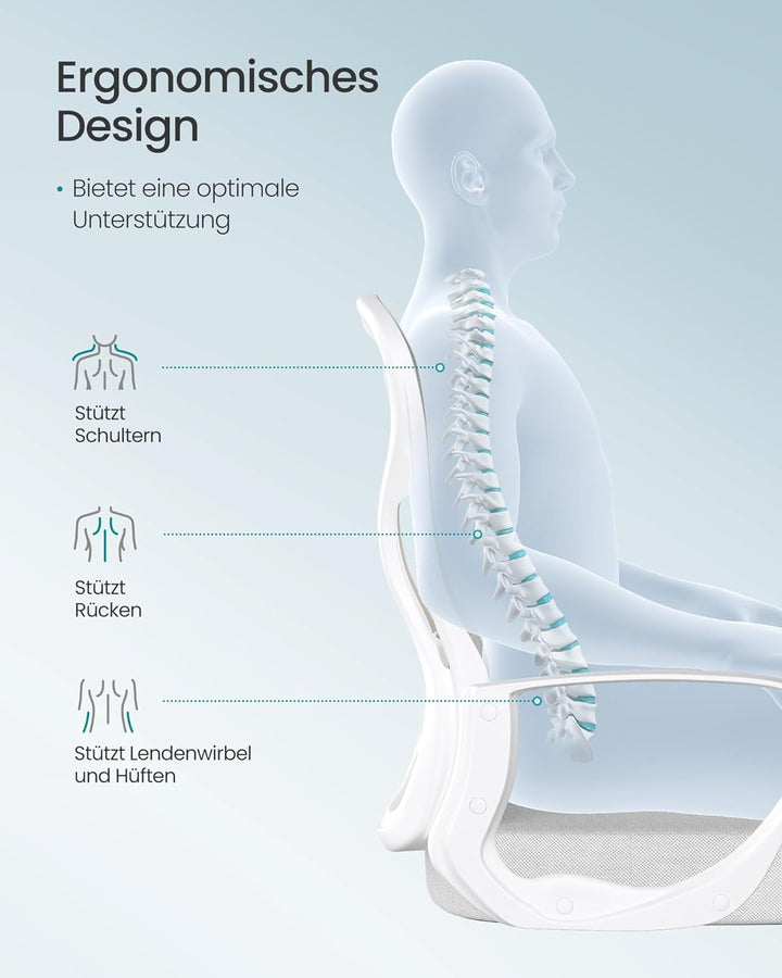 SONGMICS Bürostuhl ergonomisch, Drehstuhl mit Netzgewebe, Schreibtischstuhl mit Lendenstütze, Wippfu