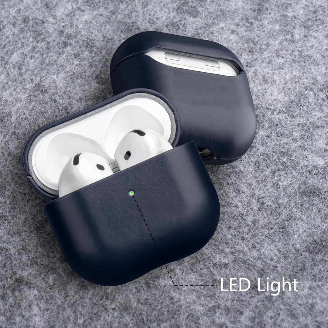 Maogoam für AirPods 4. Generation Case Leder, Echtes Crystal Oil Wax Rindsleder Case Cover für Apple