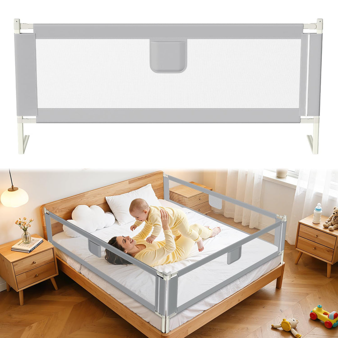 Tubiaz 180cm Bettgitter Rausfallschutz, Kinderbettgitter Höhenverstellbar 64-96cm, Bettschutzgitter
